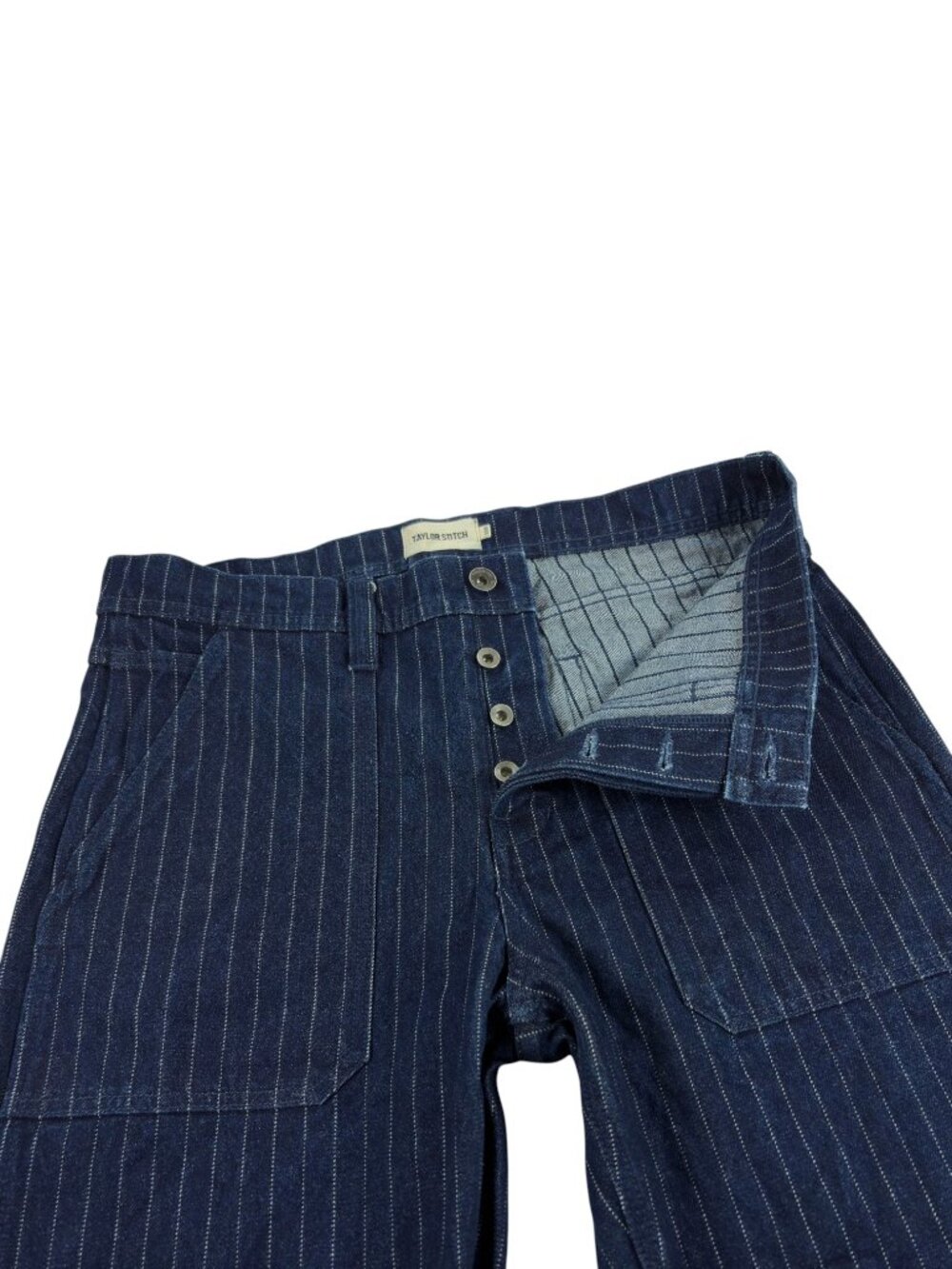 Taylor Stitch Mariner Jean Rinsed Indigo Dobby Size 33 Pinstripe Organic Cotton